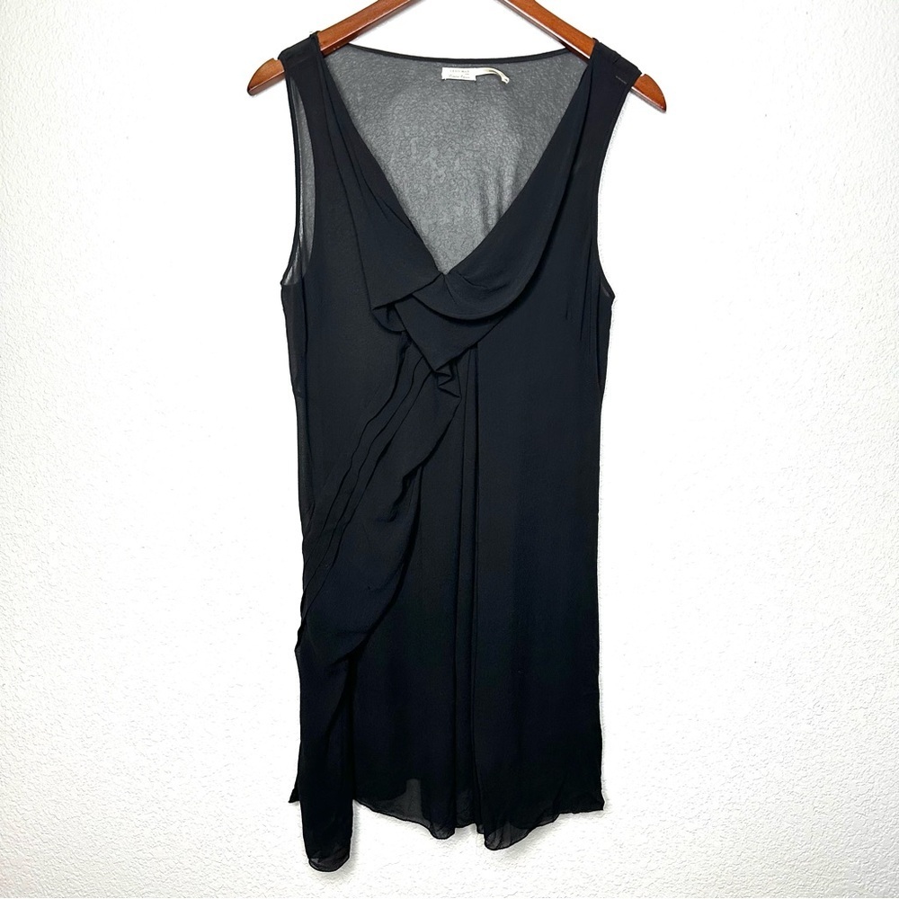 LEON MAX Women's Limited Edition Black Silk Dress Large Pleat Details Sleeveless